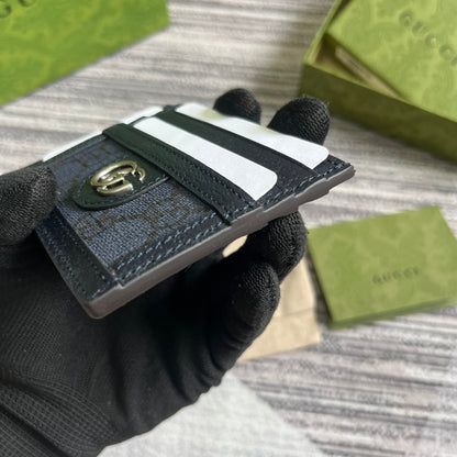 オフィディア GG 11 カードケース ダークブルー キャンバスとブラック カーフスキン