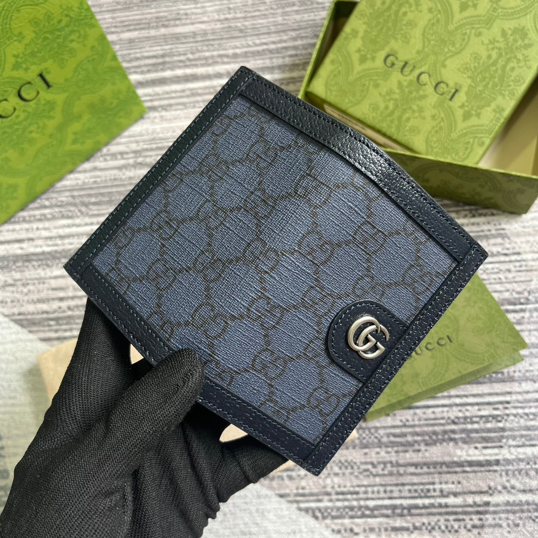 オフィディア GG 12 カードケース ダークブルー キャンバスとブラック カーフスキン