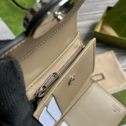 MINI PORTEFEUILLE 11 EN TOILE BEIGE MIX MARRON