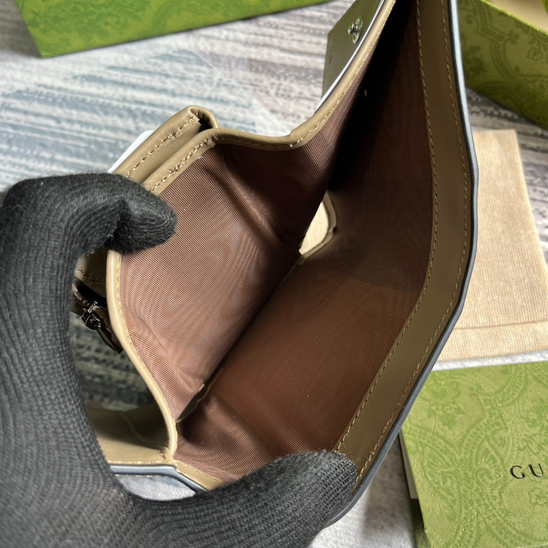 MINI PORTEFEUILLE 11 EN TOILE BEIGE MIX MARRON