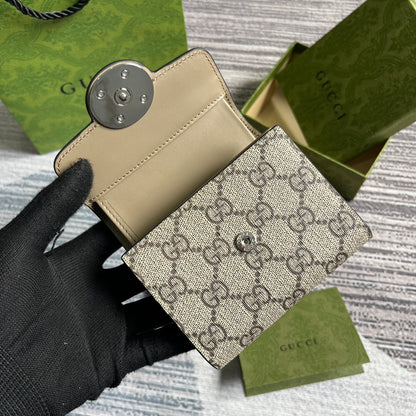 MINI PORTEFEUILLE 11 EN TOILE BEIGE MIX MARRON