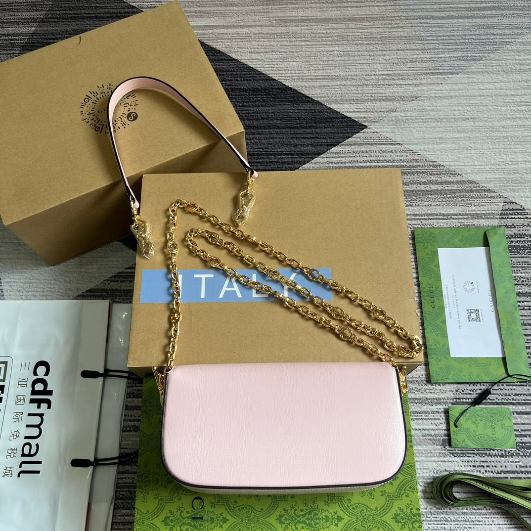 SAC À BANDOULIÈRE DIAMOND HORSEMORS 24 EN CUIR DE VEAU ROSE CLAIR, QUINCAILLERIE DORÉ 