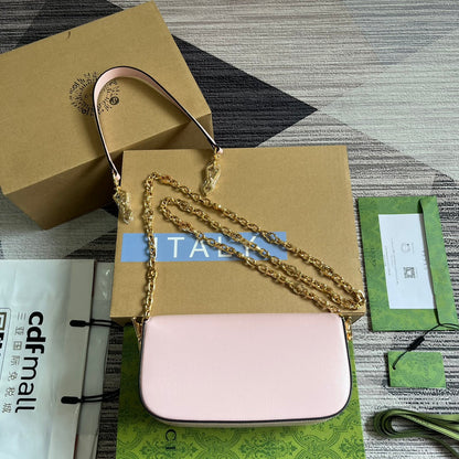 SAC À BANDOULIÈRE DIAMOND HORSEMORS 24 EN CUIR DE VEAU ROSE CLAIR, QUINCAILLERIE DORÉ 