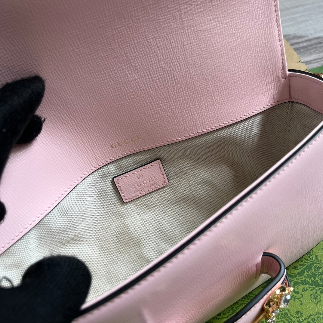 SAC À BANDOULIÈRE DIAMOND HORSEMORS 24 EN CUIR DE VEAU ROSE CLAIR, QUINCAILLERIE DORÉ 
