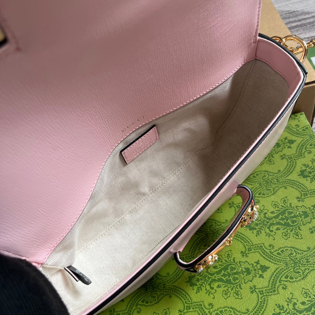 SAC À BANDOULIÈRE DIAMOND HORSEMORS 24 EN CUIR DE VEAU ROSE CLAIR, QUINCAILLERIE DORÉ 