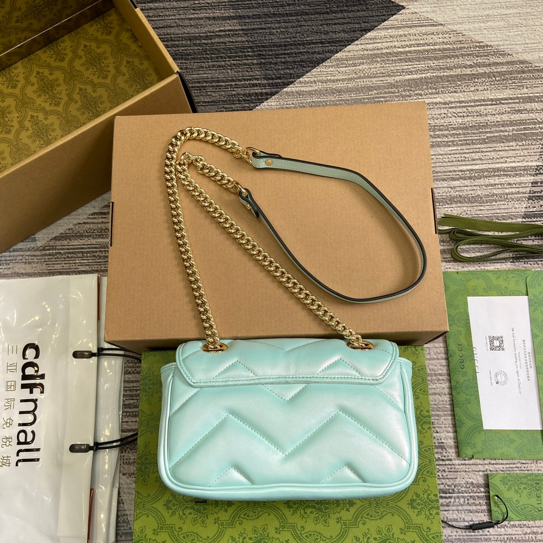 GG MARMONT 23 SMALL SHOULDER BAG BLUE IRIDESCENT CALFSKIN