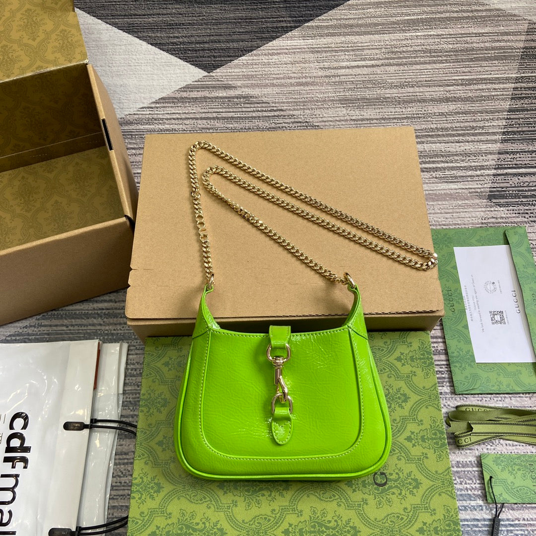 ジャッキー・ノッテ ミニバッグ 19インチ ライムグリーン クラックラッカーカーフスキン ゴールド金具