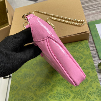 MINI SAC JACKIE NOTTE 19 EN CUIR DE VEAU LAQUÉ ROSE CRAQUELÉ, QUINCAILLERIE DORÉ