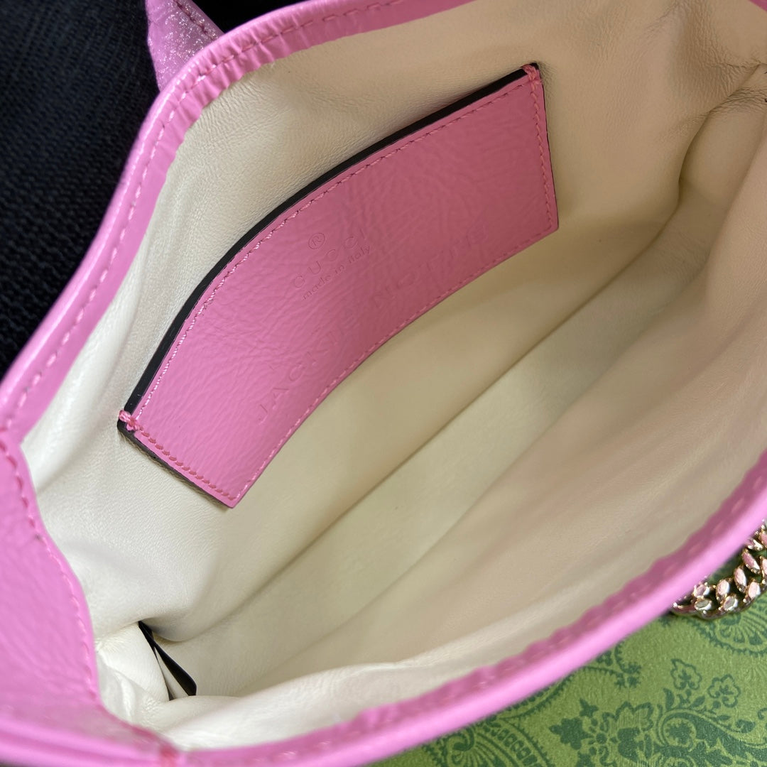 MINI SAC JACKIE NOTTE 19 EN CUIR DE VEAU LAQUÉ ROSE CRAQUELÉ, QUINCAILLERIE DORÉ
