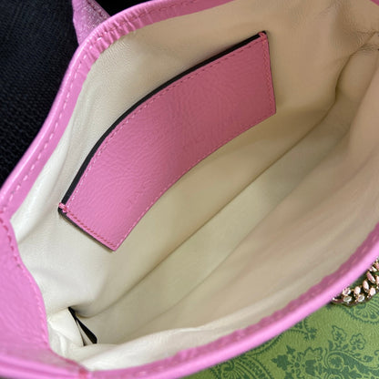 MINI SAC JACKIE NOTTE 19 EN CUIR DE VEAU LAQUÉ ROSE CRAQUELÉ, QUINCAILLERIE DORÉ