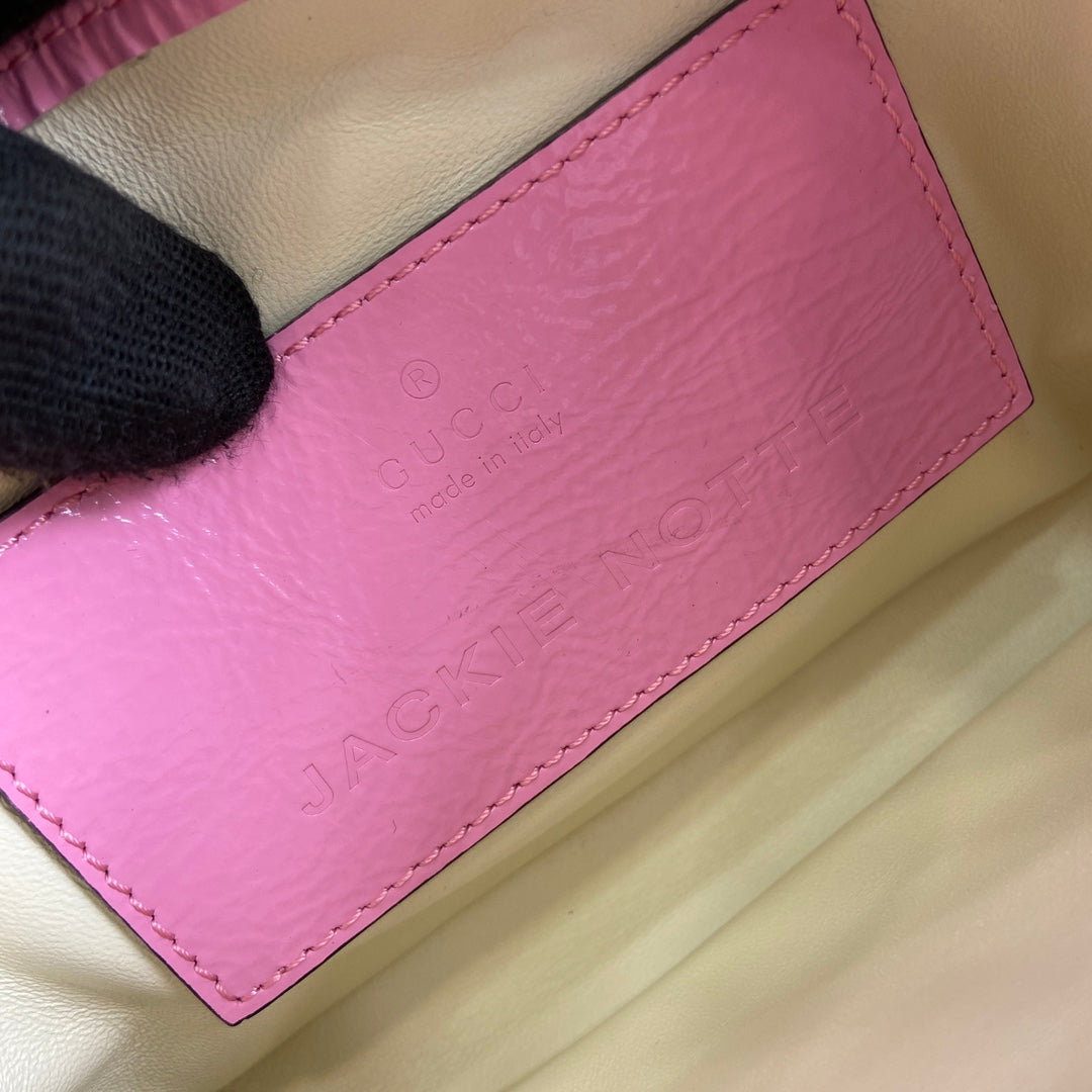 MINI SAC JACKIE NOTTE 19 EN CUIR DE VEAU LAQUÉ ROSE CRAQUELÉ, QUINCAILLERIE DORÉ