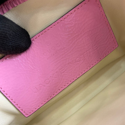 MINI SAC JACKIE NOTTE 19 EN CUIR DE VEAU LAQUÉ ROSE CRAQUELÉ, QUINCAILLERIE DORÉ