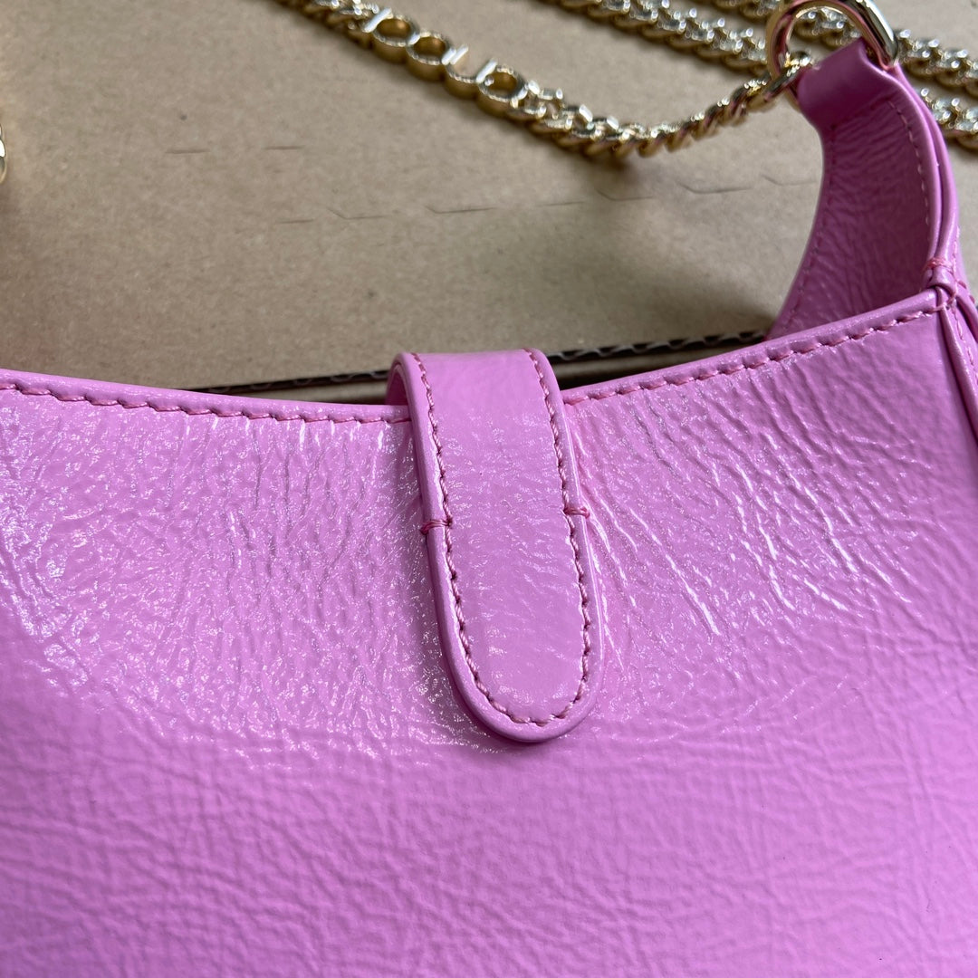 MINI SAC JACKIE NOTTE 19 EN CUIR DE VEAU LAQUÉ ROSE CRAQUELÉ, QUINCAILLERIE DORÉ