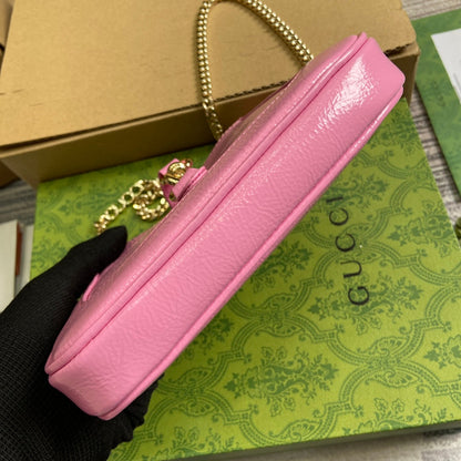 MINI SAC JACKIE NOTTE 19 EN CUIR DE VEAU LAQUÉ ROSE CRAQUELÉ, QUINCAILLERIE DORÉ