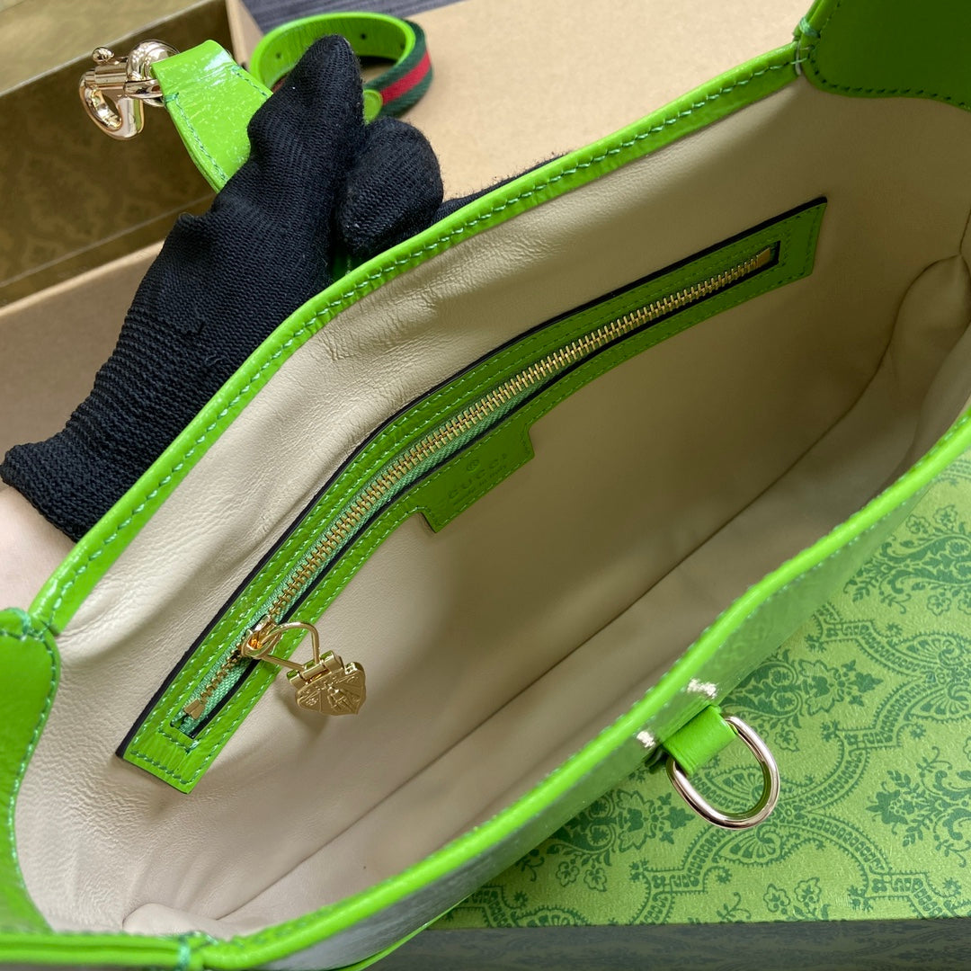ジャッキー スモール ショルダーバッグ 27インチ ライムグリーン クラックラッカーカーフスキン ゴールド金具