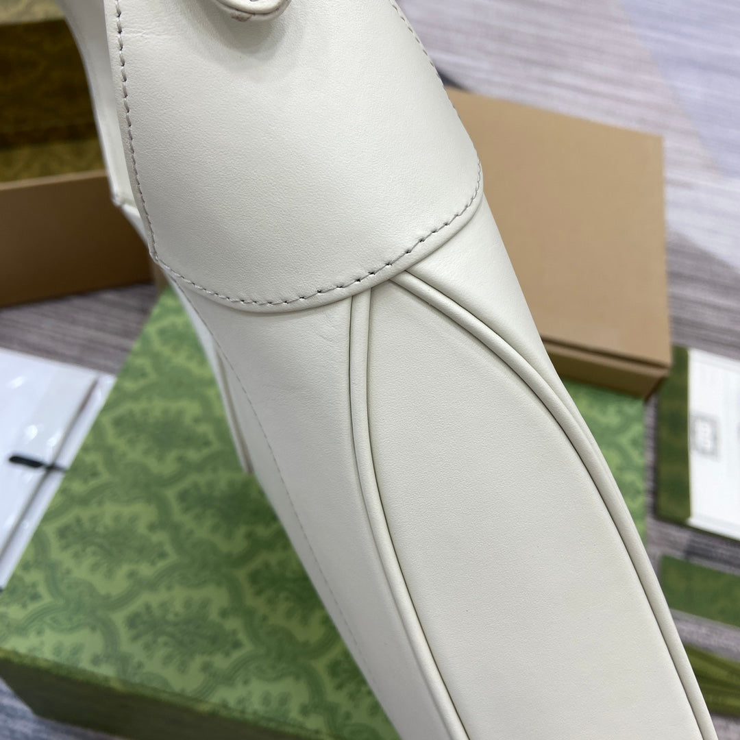 Sac bandoulière Jackie Medium 35 en cuir de veau blanc et métal doré 