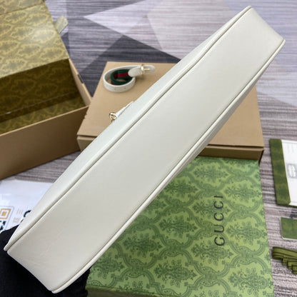 Sac bandoulière Jackie Medium 35 en cuir de veau blanc et métal doré 