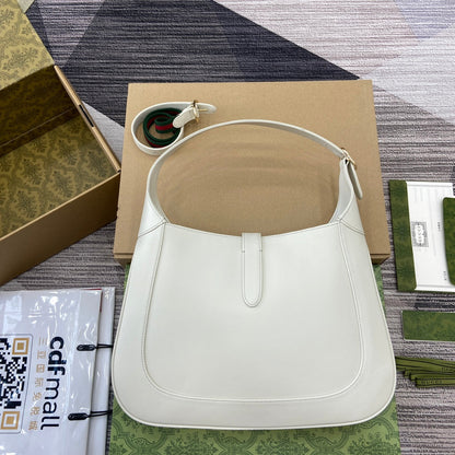 Sac bandoulière Jackie Medium 35 en cuir de veau blanc et métal doré 