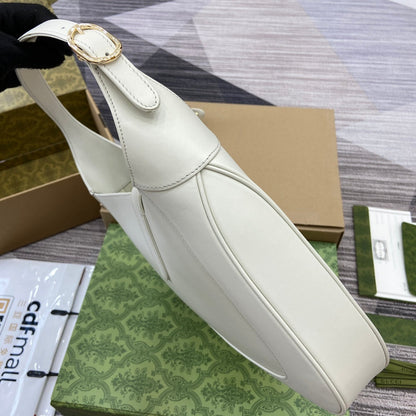 Sac bandoulière Jackie Medium 35 en cuir de veau blanc et métal doré 