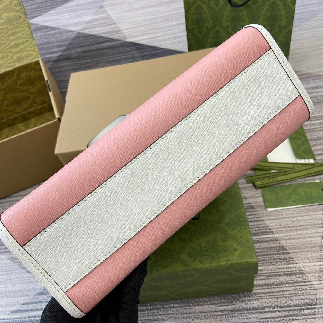 SAC CABAS ENFANT IMPRIMÉ CHIOT 28 EN TOILE BEIGE ET BORDURE EN CUIR DE VEAU BLANC