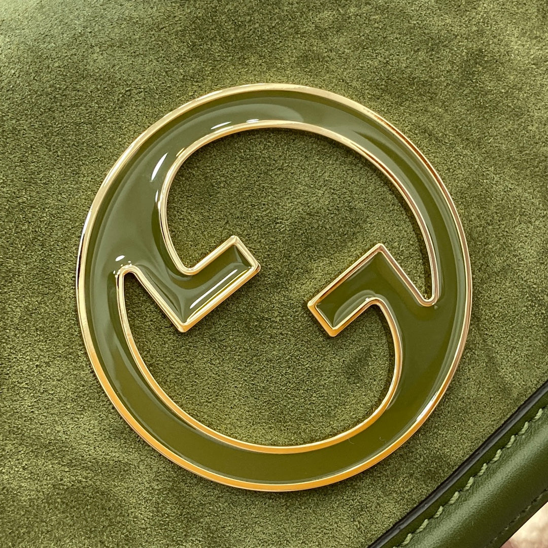 Mini sac bandoulière Blondie 21 en cuir de veau vert genévrier et daim, finitions dorées