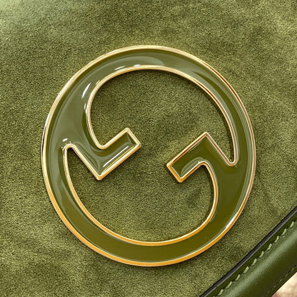 Mini sac bandoulière Blondie 21 en cuir de veau vert genévrier et daim, finitions dorées