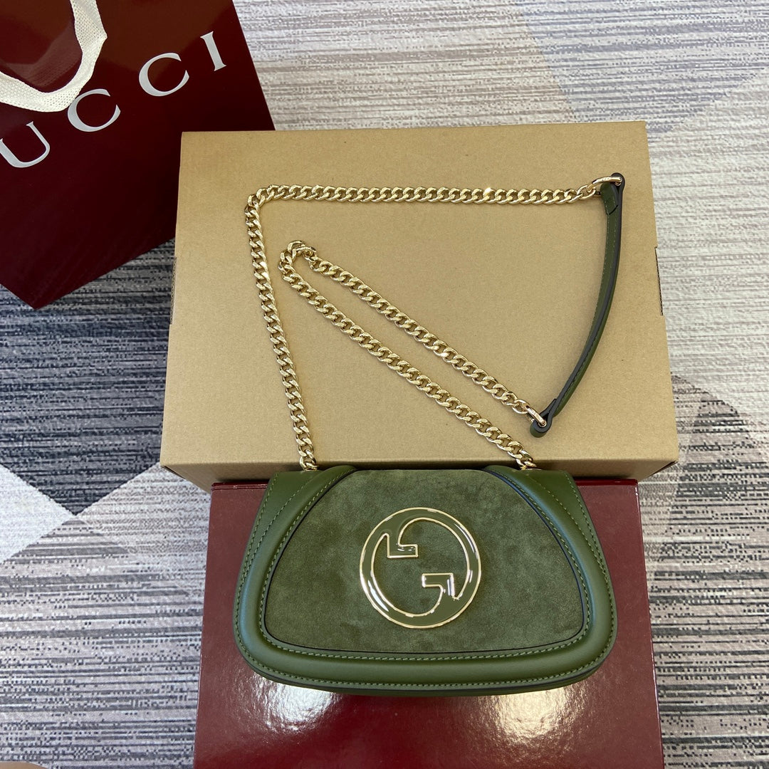 Mini sac bandoulière Blondie 21 en cuir de veau vert genévrier et daim, finitions dorées