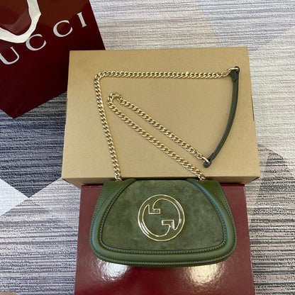 Mini sac bandoulière Blondie 21 en cuir de veau vert genévrier et daim, finitions dorées