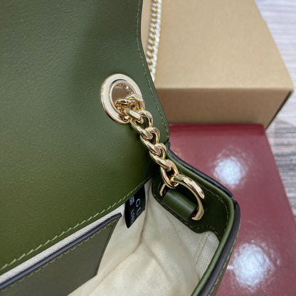 Mini sac bandoulière Blondie 21 en cuir de veau vert genévrier et daim, finitions dorées