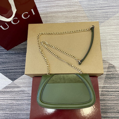 Mini sac bandoulière Blondie 21 en cuir de veau vert genévrier et daim, finitions dorées