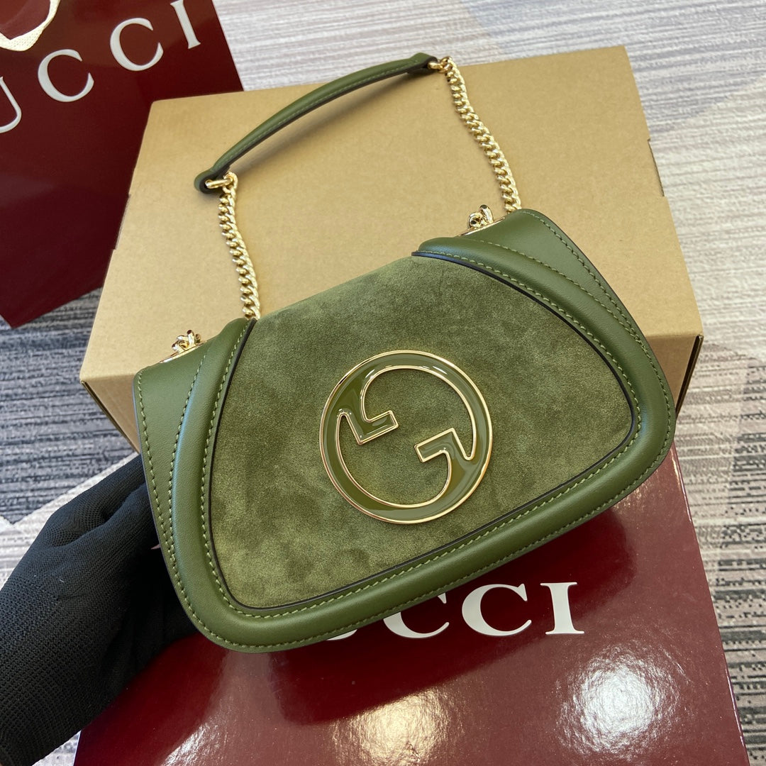 Mini sac bandoulière Blondie 21 en cuir de veau vert genévrier et daim, finitions dorées