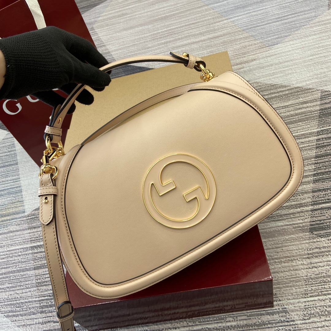 SAC À BANDOULIÈRE MOYEN BLONDIE 32 EN CUIR DE VEAU BEIGE, QUINCAILLERIE DORÉ
