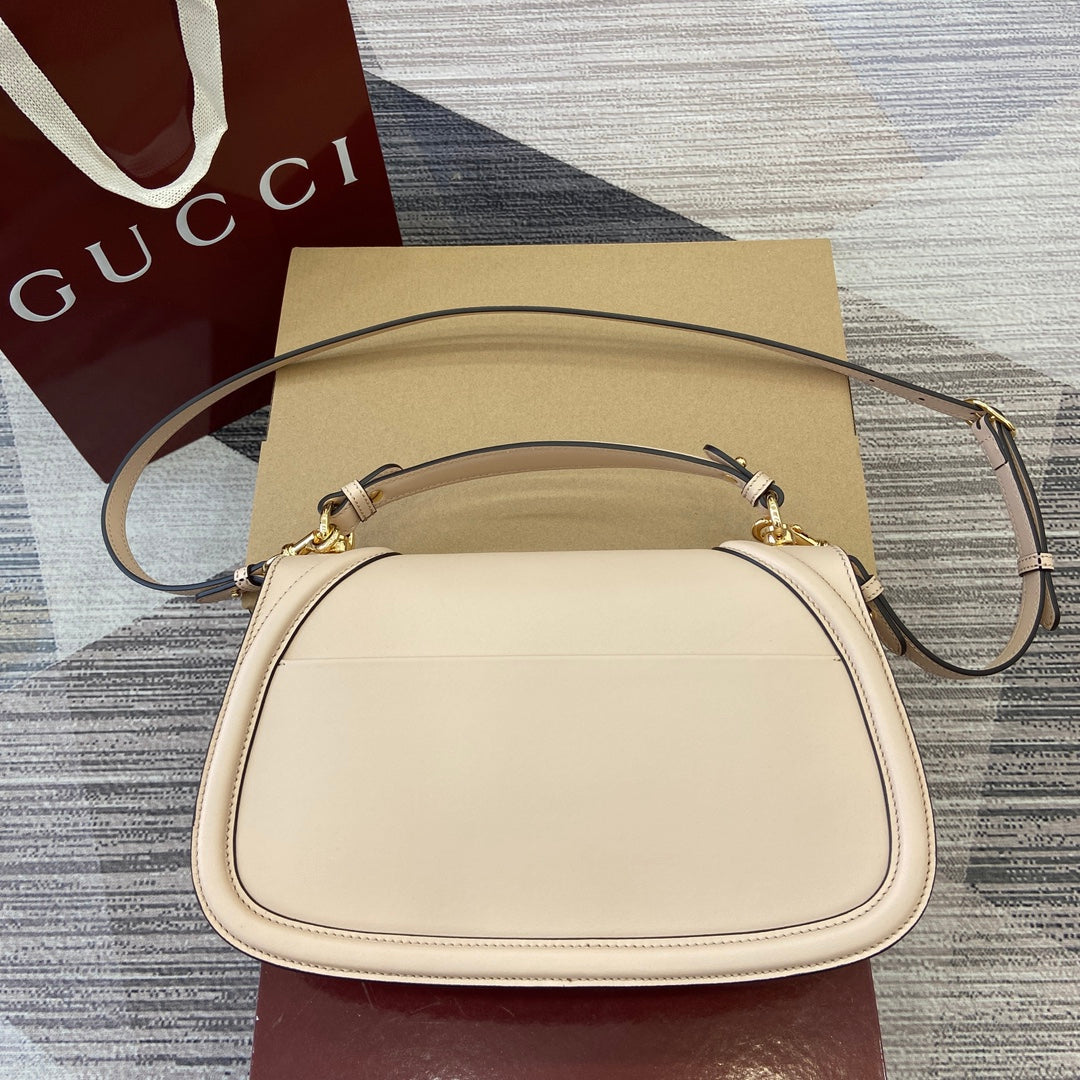 SAC À BANDOULIÈRE MOYEN BLONDIE 32 EN CUIR DE VEAU BEIGE, QUINCAILLERIE DORÉ