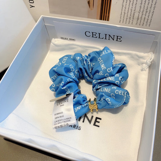 Chouchou en tissu froissé bleu céruléen 358223