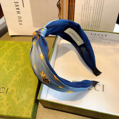 BANDEAU À CHEVEUX IMPRIMÉ FLEURI EN SOIE BLEU BLEUET 398862