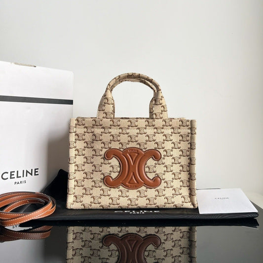 PETIT CABAS THAÏS 25,5 TOILE BEIGE CUIR DE VEAU TRIOMPHE
