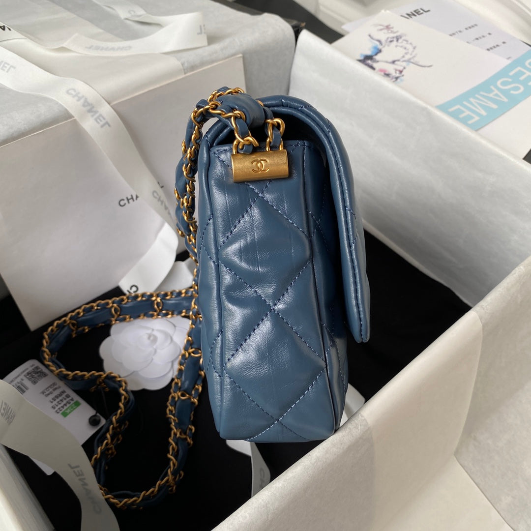 cc 23k 13,5cm acier cuir de veau bleu accastillage doré 