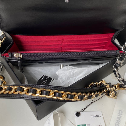 19 WOC 19CM CUIR D'AGNEAU NOIR QUINCAILLERIE ARGENTÉE