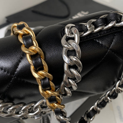 19 WOC 19CM CUIR D'AGNEAU NOIR QUINCAILLERIE ARGENTÉE