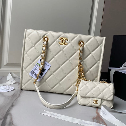Sac shopping 24a 30 cm crème caviar quincaillerie dorée