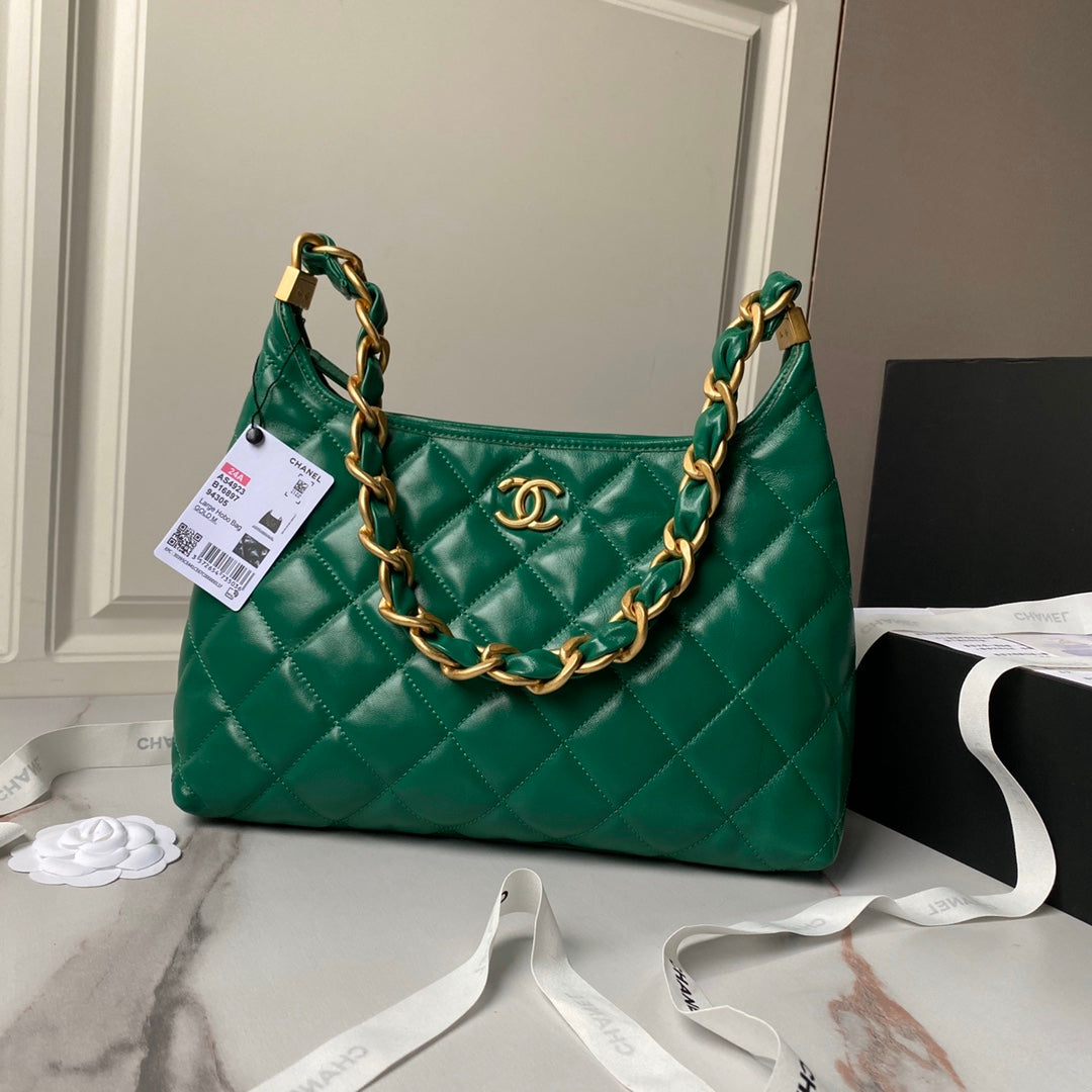 24a ホーボーバッグ 38cm グリーンカーフスキン ゴールド金具