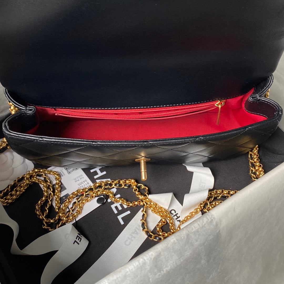 24a classic flap bag 26cm black lambskin gold hardware