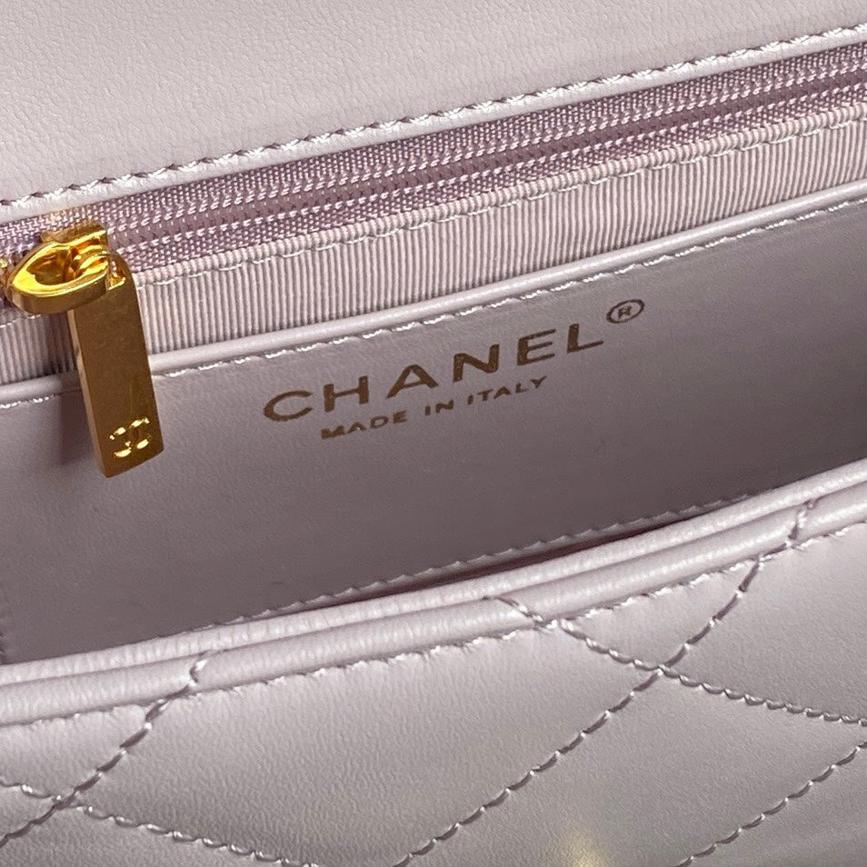CC 24K Mini Flap Bag 21cm Light Violet Lambskin Gold Hardware