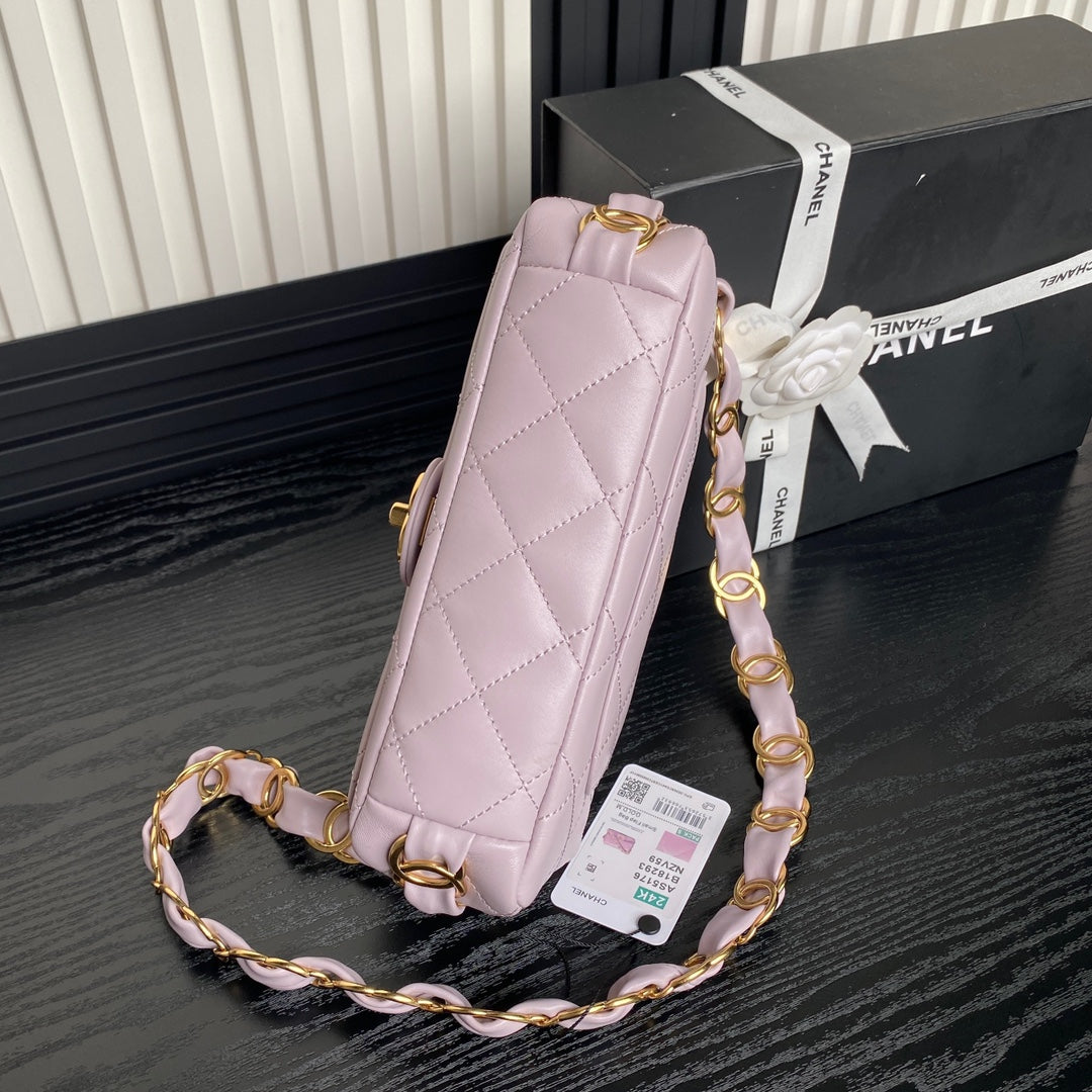CC 24K Mini Flap Bag 21cm Light Violet Lambskin Gold Hardware