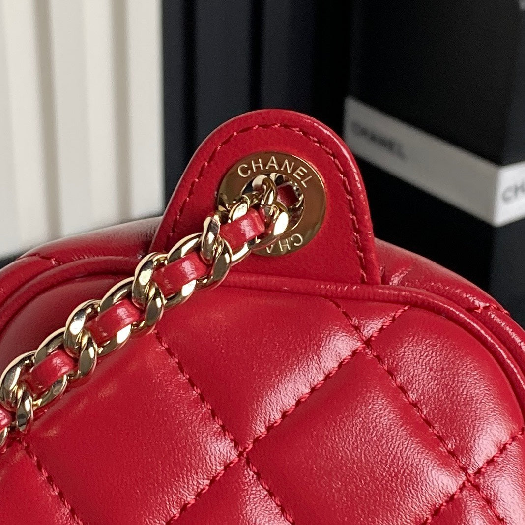 Sac photo 24 carats en cuir de veau rouge et accessoires dorés