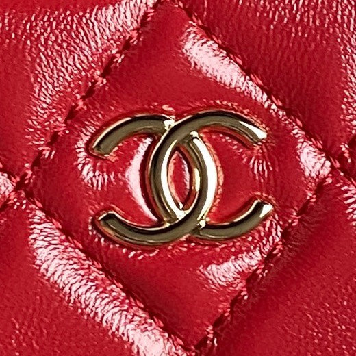 Sac photo 24 carats en cuir de veau rouge et accessoires dorés