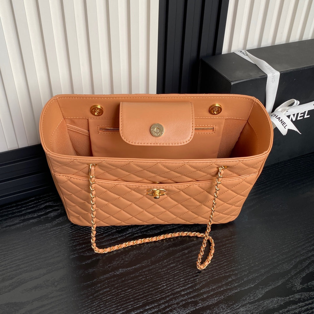 Sac cabas 24 carats 32 cm en cuir de veau marron, finitions dorées