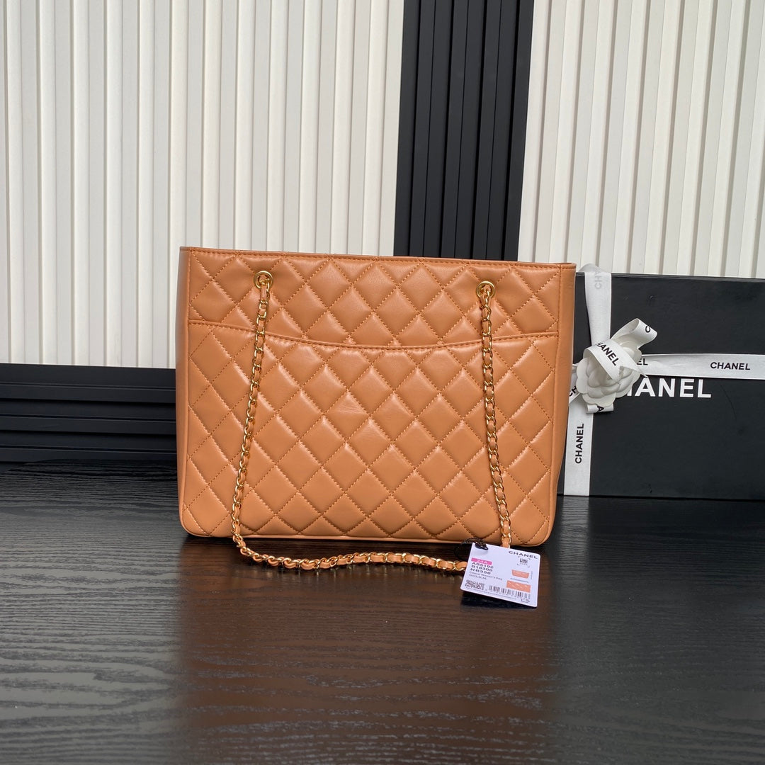 Sac cabas 24 carats 32 cm en cuir de veau marron, finitions dorées
