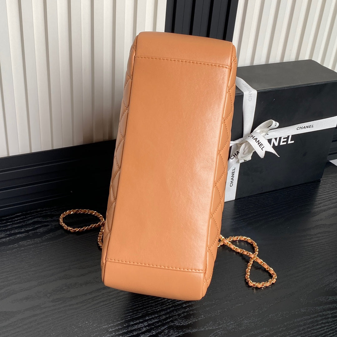 Sac cabas 24 carats 32 cm en cuir de veau marron, finitions dorées