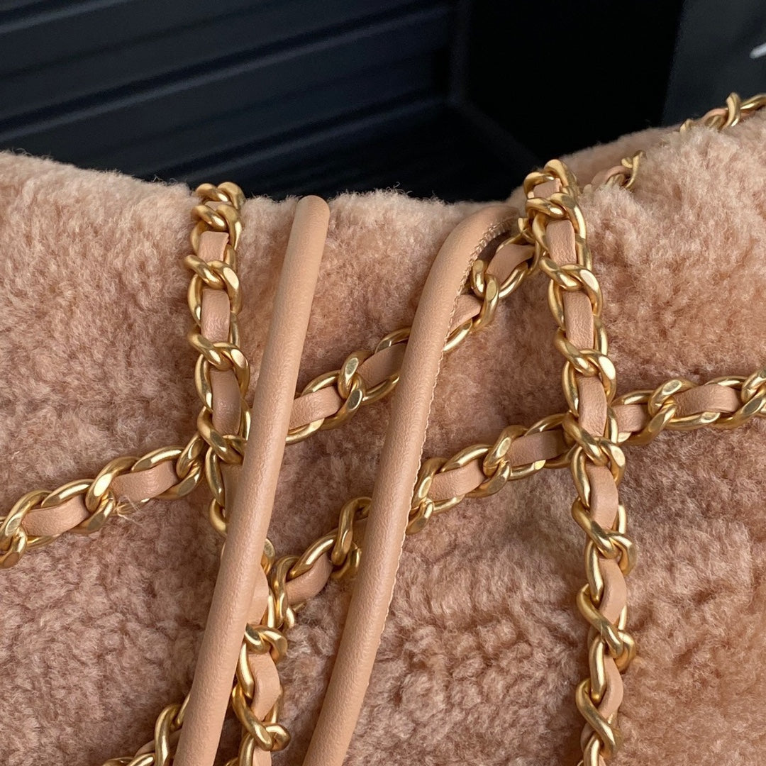 CC 24K ホーボー 22 バッグ 20cm ブラウン ウール ファー